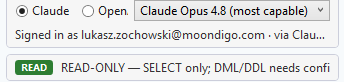 Provider radio (Claude / OpenAI) with the Claude model dropdown open: Opus 4.8, Sonnet 5, Haiku 4.5, Fable 5